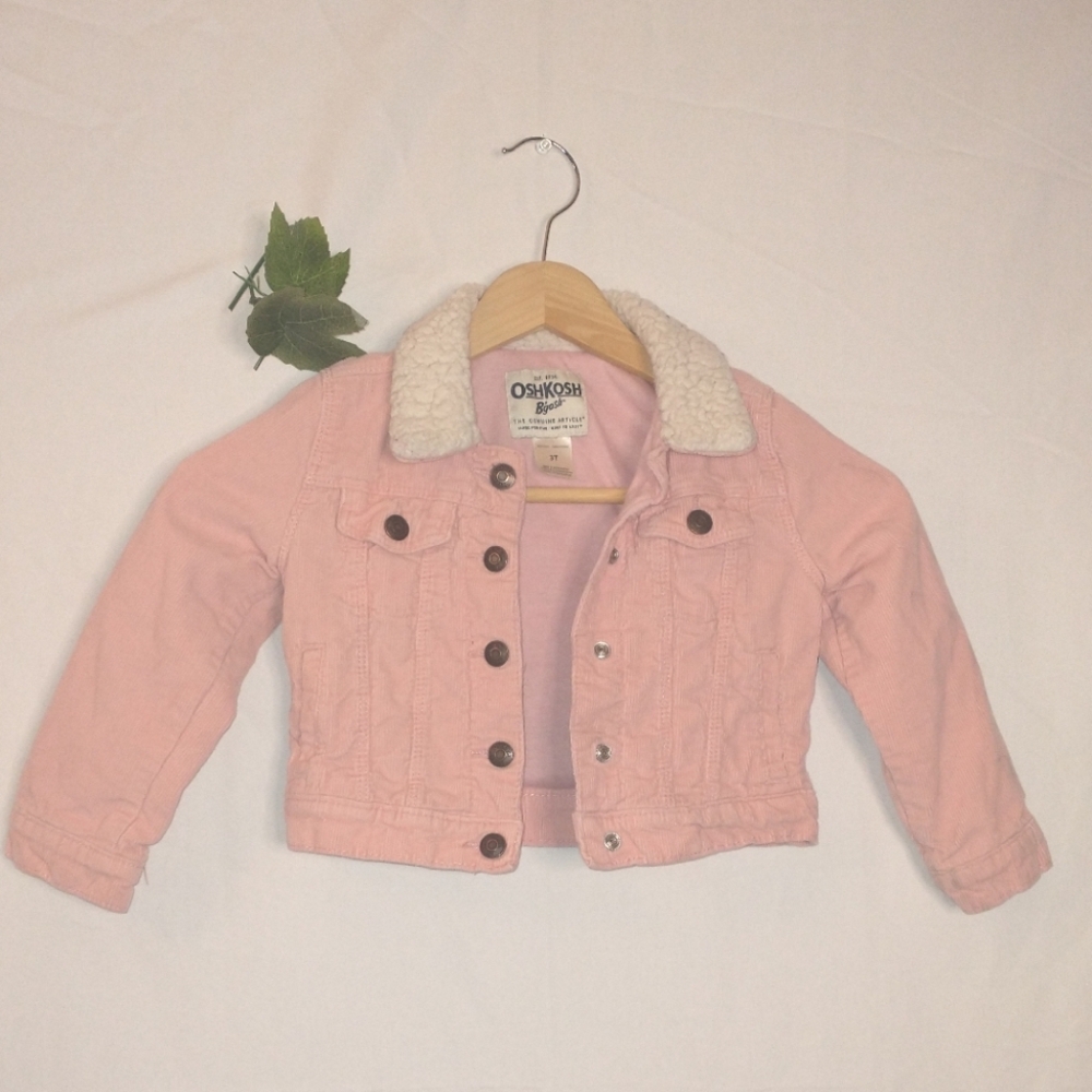 3T OshKosh B'gosh Light Pink Corduroy Girls Jacket Fleece Trim Collar